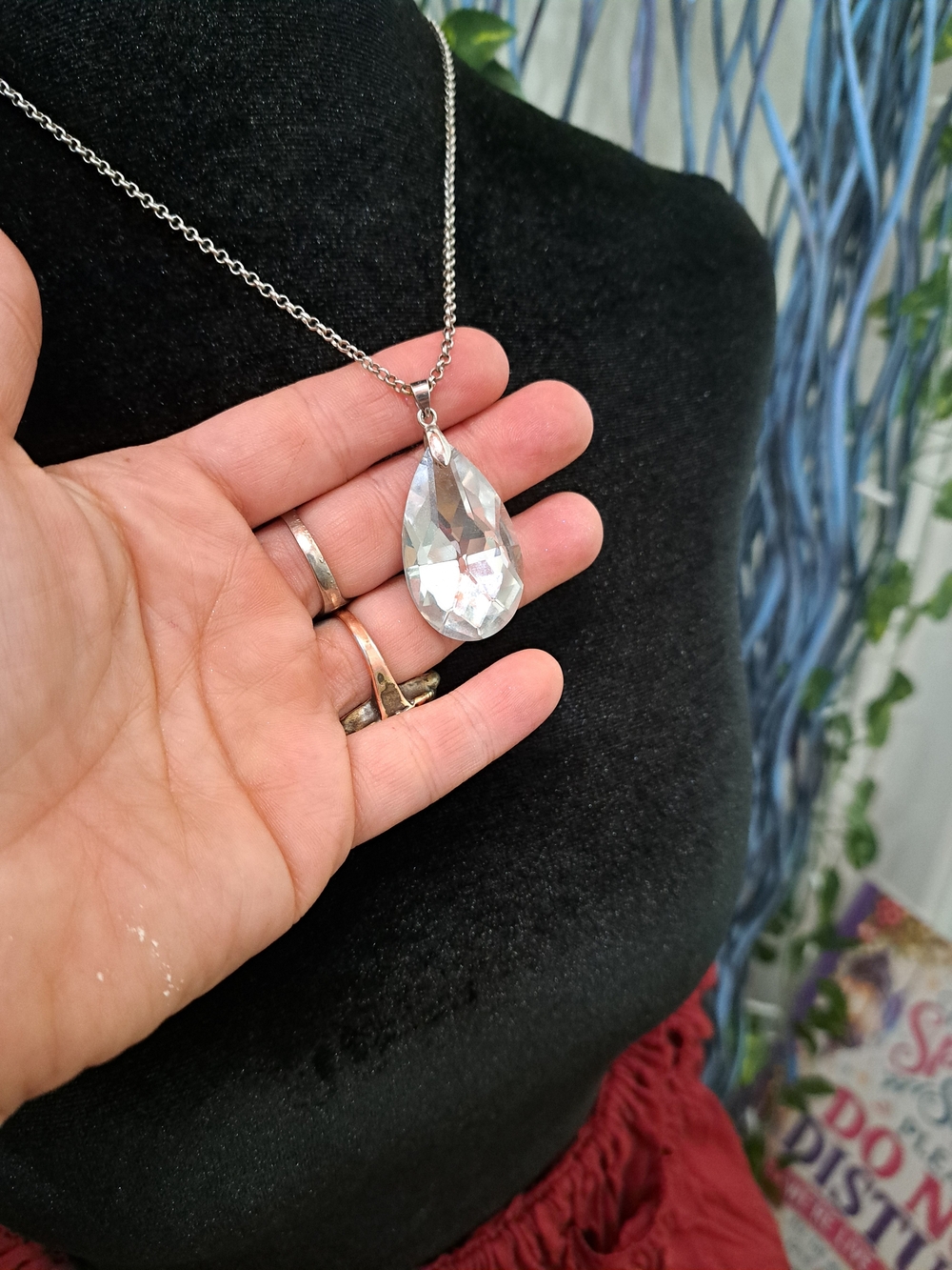 Enchanted Lightcatcher Necklace | Clear Faceted Teardrop Silver-Tone Pendant NWO